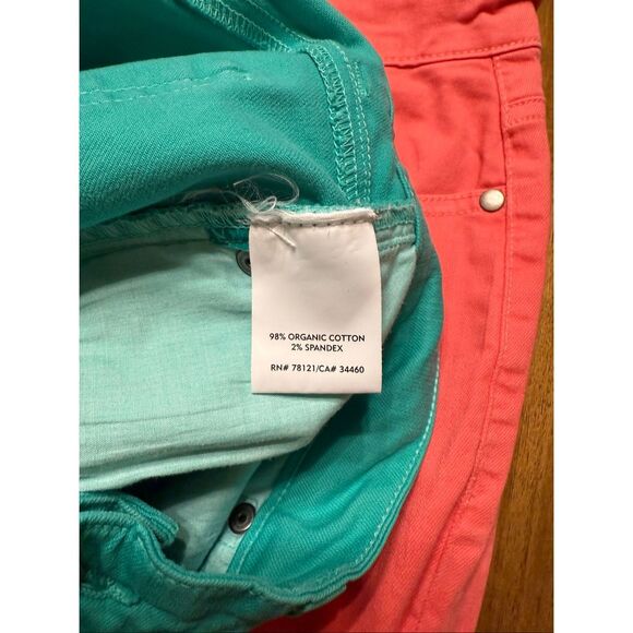 2 Eileen Fisher Pants Cotton blend 5-pocket Jean Style size 8 Aqua And Salmon - Picture 7 of 10